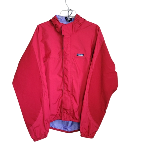 Patagonia Red Hooded Rain Shell Jacket Size L Lightweight Windbreaker - Picture 6 of 11
